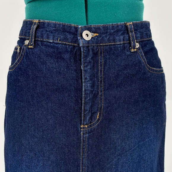 Contrast Jeans Dark Blue Wash Denim Maxi Skirt with Front Slit, 9 - Picture 4 of 16